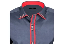 Baxboy Langarmhemd Kentkragen Slim Fit Rot/Dunkelblau/Hellblau