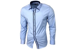 Baxboy Langarmhemd Kentkragen Slim Fit Blau/Hellblau/Dunkelblau