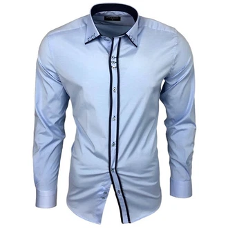 Baxboy Langarmhemd Kentkragen Slim Fit Blau/Hellblau/Dunkelblau