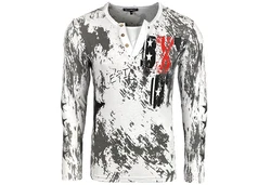 Baxboy Longshirt Langarmshirt mit Knopfleiste Weiß/Rot/Grau/Creme