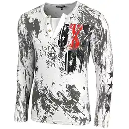 Longshirt Langarmshirt mit trendigem All-Over Logo-Print mit Knopfleiste