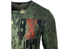 Baxboy Longshirt Langarmshirt mit Knopfleiste Dunkelgrün/Grün/Braun