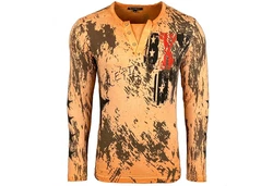 Baxboy Longshirt Langarmshirt mit Knopfleiste Braun/Orange