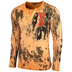 Baxboy Longshirt Langarmshirt mit Knopfleiste Braun/Orange