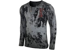 Baxboy Longshirt Langarmshirt mit Knopfleiste Dunkelgrau/Dunkelblau/Grau