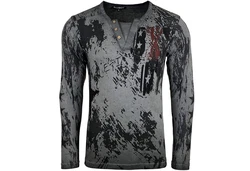 Baxboy Longshirt Langarmshirt mit Knopfleiste Dunkelgrau/Dunkelblau/Grau