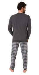 Normann Pyjama Herren Schlafanzug mit Bndchen Grau/Dunkelgrau