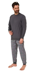 Normann Pyjama Herren Schlafanzug mit Bndchen Grau/Dunkelgrau