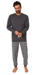 Normann Pyjama Herren Schlafanzug mit Bndchen Grau/Dunkelgrau