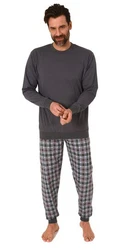 Normann Pyjama Herren Schlafanzug mit Bndchen Grau/Dunkelgrau