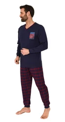 Normann Pyjama Herren Schlafanzug mit Bndchen Dunkelblau/Dunkelrot/Hellblau/Rot/Lila