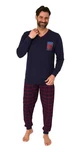 Normann Pyjama Herren Schlafanzug mit Bndchen Dunkelblau/Dunkelrot/Hellblau/Rot/Lila