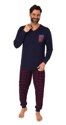Normann Pyjama Herren Schlafanzug mit Bndchen Dunkelblau/Dunkelrot/Hellblau/Rot/Lila