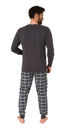 Normann Pyjama Herren Schlafanzug mit Bndchen Dunkelgrau/Grau/Braun