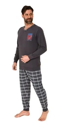 Normann Pyjama Herren Schlafanzug mit Bndchen Dunkelgrau/Grau/Braun