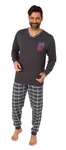 Normann Pyjama Herren Schlafanzug mit Bndchen Dunkelgrau/Grau/Braun