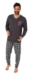 Normann Pyjama Herren Schlafanzug mit Bndchen Dunkelgrau/Grau/Braun