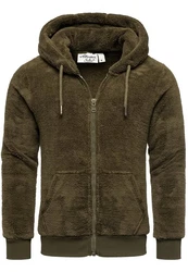 Amaci&Sons Sweatjacke BERWYN Teddyfell  Dunkelgrün/Khaki