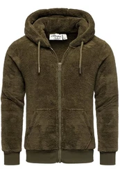 Amaci&Sons Sweatjacke BERWYN Teddyfell  Dunkelgrün/Khaki