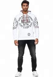 Rusty Neal Kapuzensweatshirt mit Markenprints Weiß/Türkis/Dunkelrot