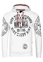 Rusty Neal Kapuzensweatshirt mit Markenprints Weiß/Türkis/Dunkelrot