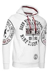 Rusty Neal Kapuzensweatshirt mit Markenprints Weiß/Türkis/Dunkelrot