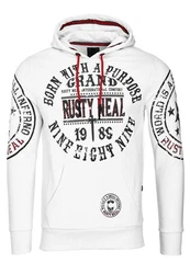 Rusty Neal Kapuzensweatshirt mit Markenprints Weiß/Türkis/Dunkelrot