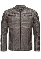 Redbridge Herren Jacke Übergangsjacke Biker Lederjacke Echtleder mit gesteppten Bereichen Grau