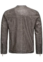 Redbridge Herren Jacke Übergangsjacke Biker Lederjacke Echtleder mit gesteppten Bereichen Grau