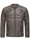 Redbridge Herren Jacke Übergangsjacke Biker Lederjacke Echtleder mit gesteppten Bereichen Grau