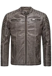 Redbridge Herren Jacke Übergangsjacke Biker Lederjacke Echtleder mit gesteppten Bereichen Grau