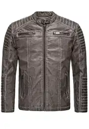 Lederimitatjacke Red Bridge Herren Biker Jacke Kunst- Lederjacke Bikerjacke Grau XL