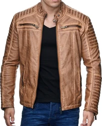 Redbridge Herren Jacke Übergangsjacke Biker Lederjacke Echtleder mit gesteppten Bereichen Camel