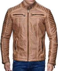 Redbridge Herren Jacke Übergangsjacke Biker Lederjacke Echtleder mit gesteppten Bereichen Camel