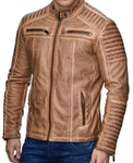Redbridge Herren Jacke Übergangsjacke Biker Lederjacke Echtleder mit gesteppten Bereichen Camel