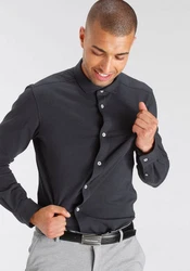 Bruno Banani Langarmhemd Jersey Hemd Dunkelgrau/Schwarz/Dunkelblau/Grau