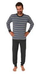 Normann Pyjama Herren langarm Schlafanzug Dunkelblau/Grau