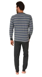 Normann Pyjama Herren langarm Schlafanzug Dunkelblau/Grau