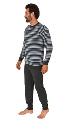 Normann Pyjama Herren langarm Schlafanzug Dunkelblau/Grau