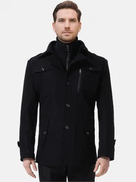Kurzmantel Herren Wollmix Mantel mit mehreren Taschen