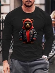 RMK Langarmshirt Herren Longsleeve Rundhals Basic Gangster Teddybr Braun/Schwarz RMK Langarmshirt Herren Longsleeve Rundhals Basic Gangster Teddybr Braun/Schwarz