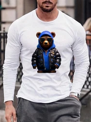 RMK Langarmshirt Herren Longsleeve Rundhals Basic Gangster Teddybr Braun/Weiß