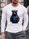 RMK Langarmshirt Herren Longsleeve Rundhals Basic Gangster Teddybr Braun/Weiß