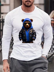 RMK Langarmshirt Herren Longsleeve Rundhals Basic Gangster Teddybr Braun/Weiß