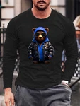 RMK Langarmshirt Herren Longsleeve Rundhals Basic Gangster Teddybr Braun/Schwarz