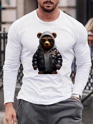 RMK Langarmshirt Herren Longsleeve Rundhals Basic Gangster Teddybr Braun