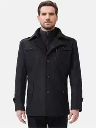 Kurzmantel Herren Wollmix Mantel mit mehreren Taschen