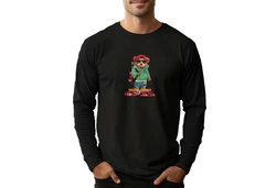 Banco Langarmshirt Rundhalsausschnitt Teddyaufdruck Grün/Rot/Schwarz
