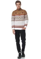 Rusty Neal Strickpullover Braun/Dunkelrot/Beige/Bordeaux/Rot/Weiß/Gelb