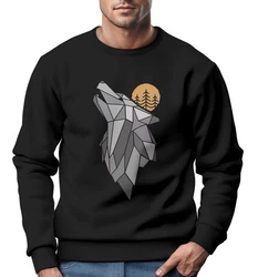 Neverless Sweatshirt Herren Polygon Print Wolf Wald Adventure Rot/Schwarz/Grau